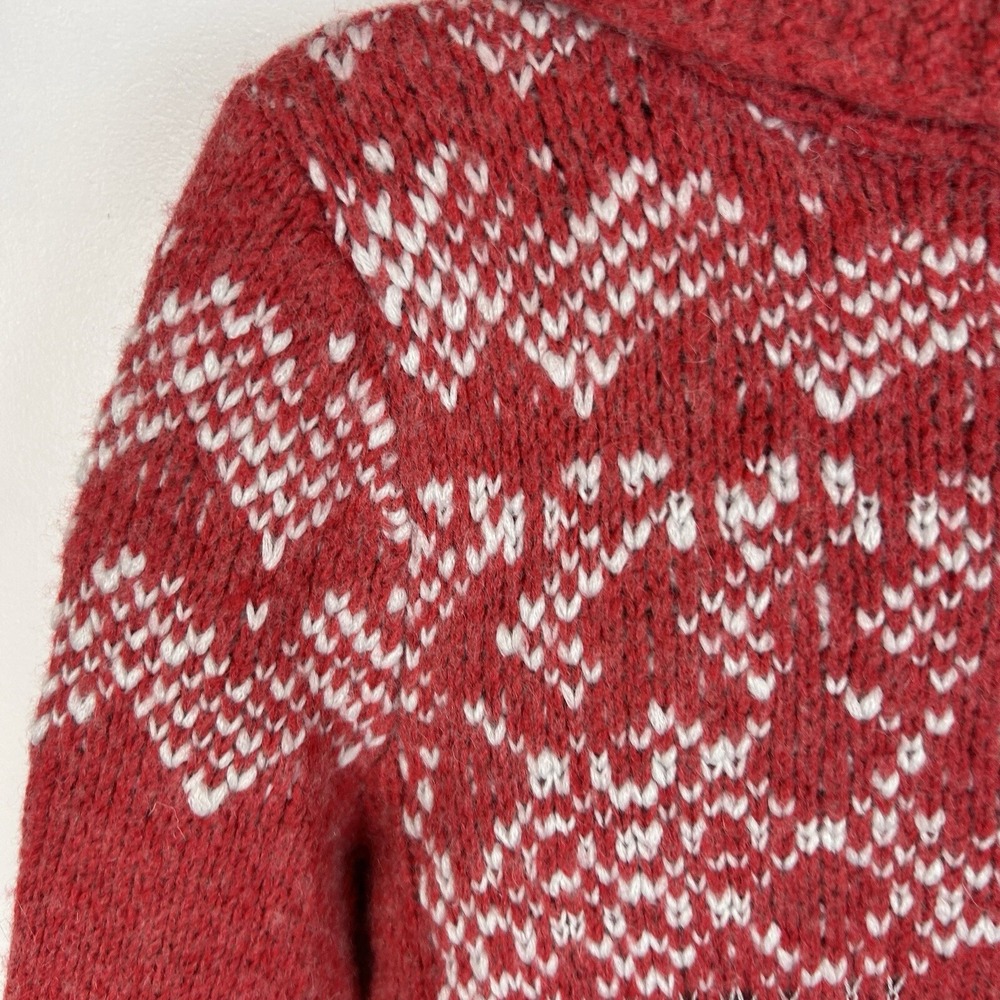 Free People Sweater Womens XS Fair Isle Cowl Neck Red Wool Blend Boho Ski Cozy - Picture 9 of 12